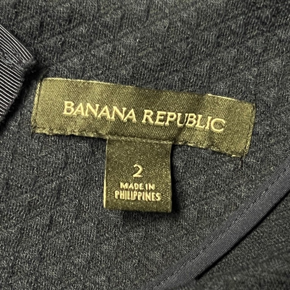 Banana Republic Navy Textured Knit Fit Flare Dress SZ 2 Short Sleeve Knee Length - Picture 8 of 9